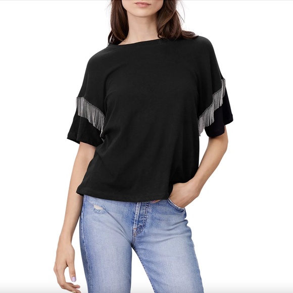 LNA Shimmy Chain-Fringed Black T-Shirt, Size XS, Made in USA - Picture 8 of 11